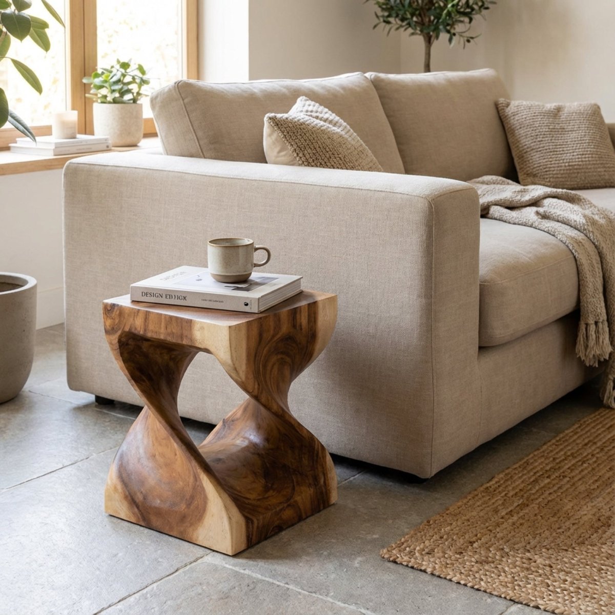 Twist Block - Sculptural Wood Accent Stool - Northgrove -