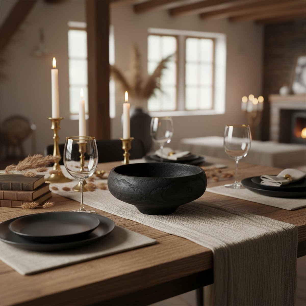 Charcoal Nest Black Wood Fruit Bowl - Northgrove -