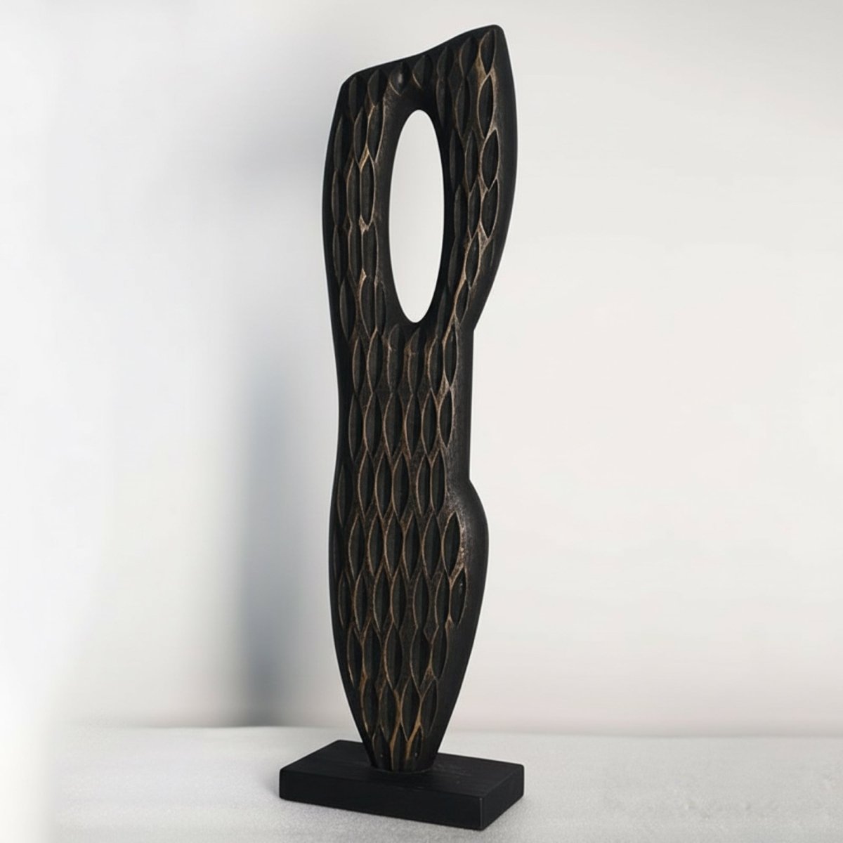 Silent Figure - Tall Black Wood Abstract Sculpture - Northgrove -