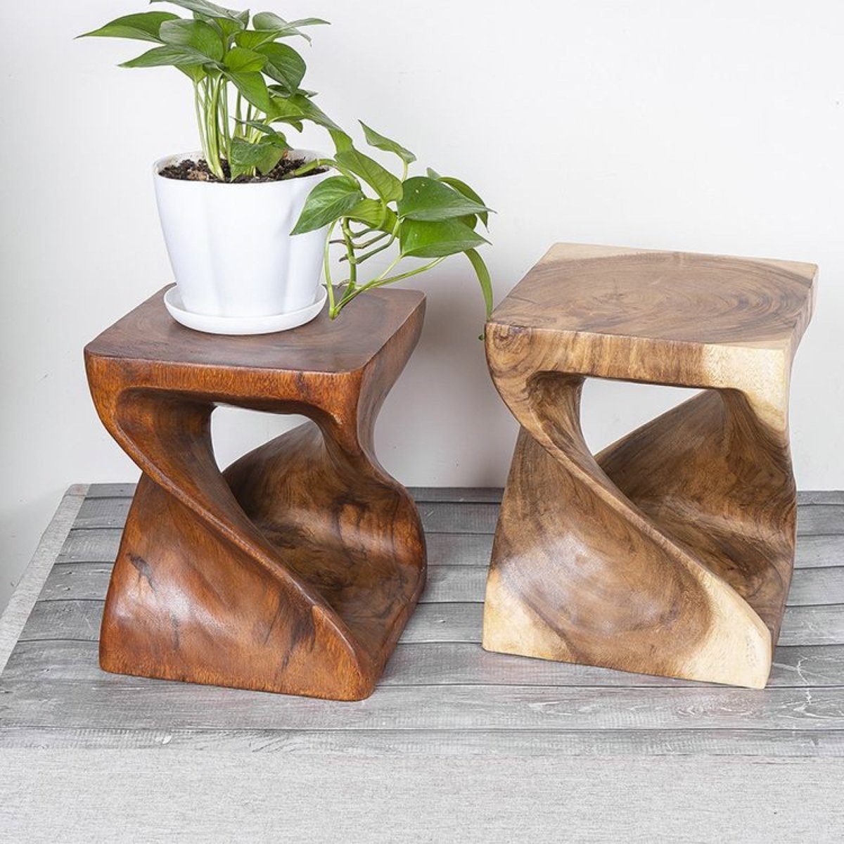 Twist Block - Sculptural Wood Accent Stool - Northgrove - 