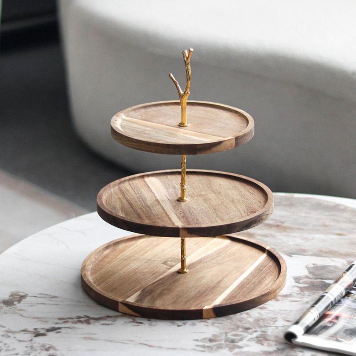 Golden Branch - Tiered Wood Serving Stand - Northgrove - 