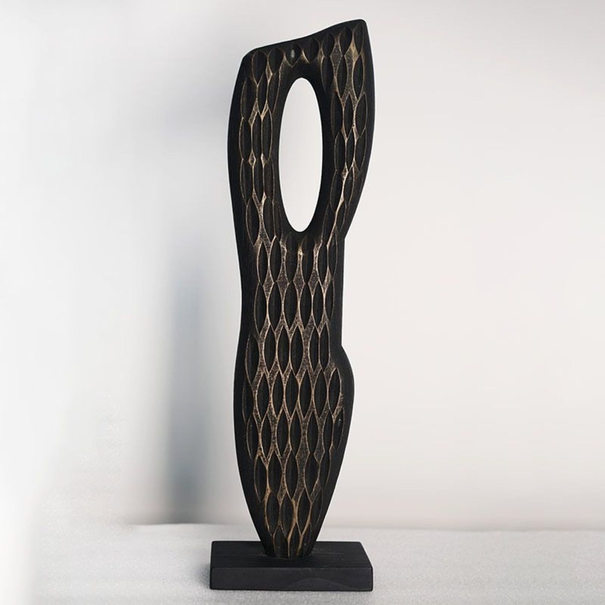 Silent Figure - Tall Black Wood Abstract Sculpture - Northgrove - 