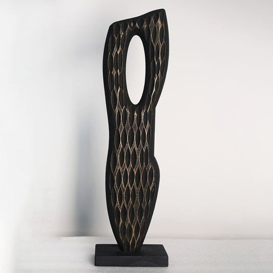 Silent Figure - Tall Black Wood Abstract Sculpture - Northgrove - 