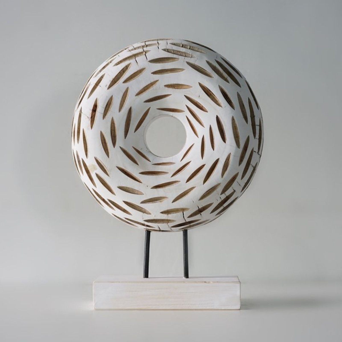 Ivory Orbit - White Wood Circular Sculpture - Northgrove - 