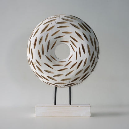 Ivory Orbit - White Wood Circular Sculpture - Northgrove - 