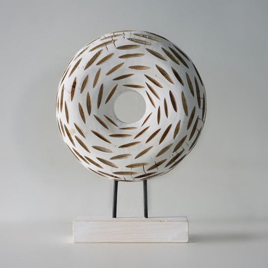 Ivory Orbit - White Wood Circular Sculpture - Northgrove - 
