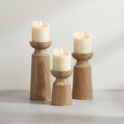 Quiet Flame - Wood Pillar Candle Holders (Set of 3) - Northgrove - 