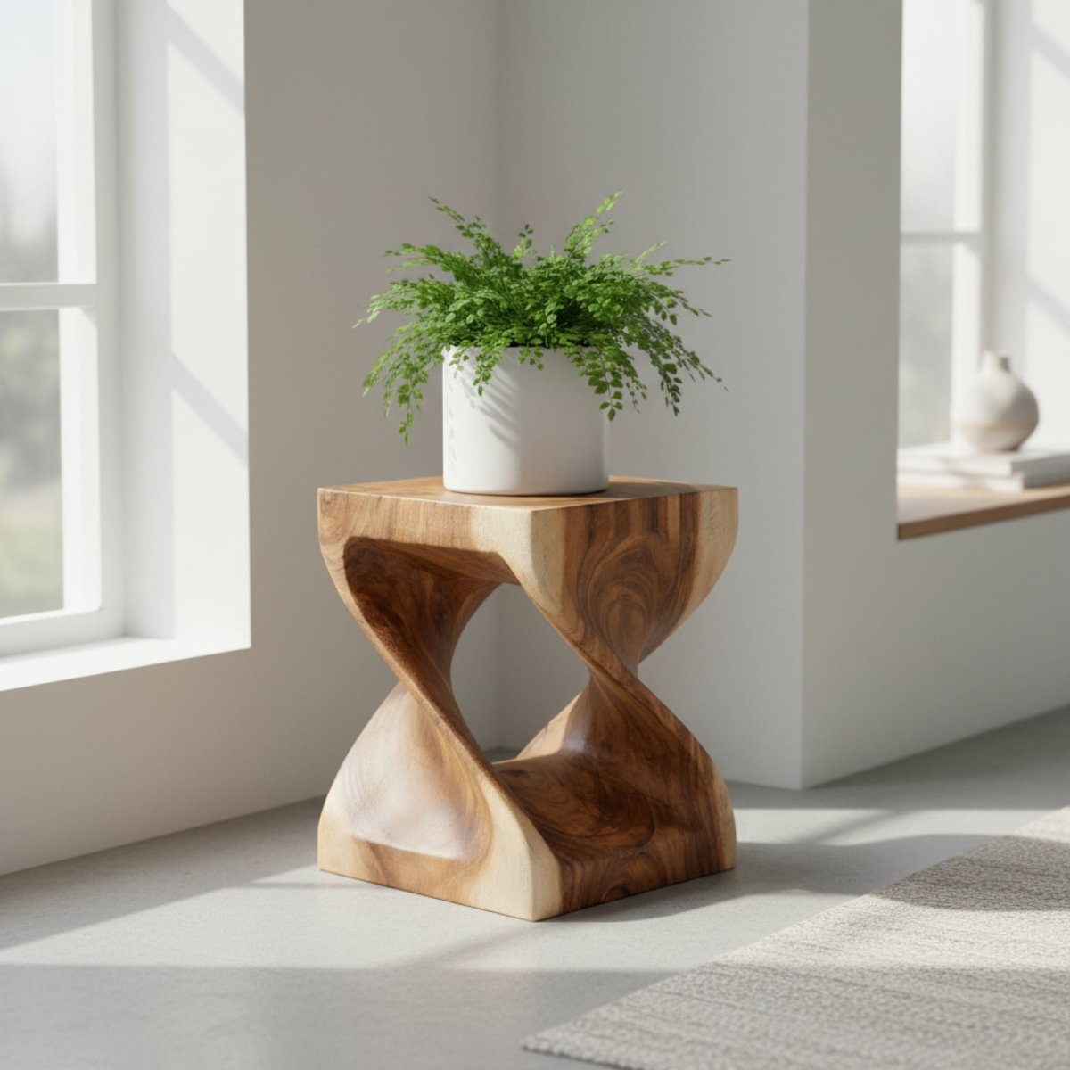 Twist Block - Sculptural Wood Accent Stool - Northgrove - 