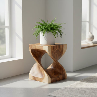 Twist Block - Sculptural Wood Accent Stool - Northgrove - 