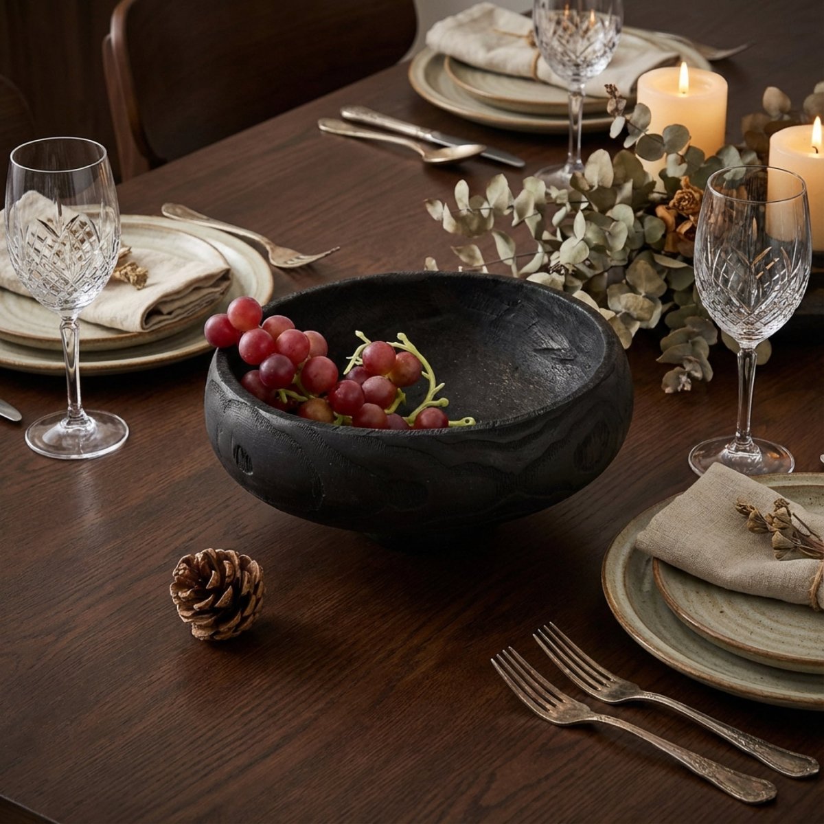 Charcoal Nest Black Wood Fruit Bowl - Northgrove - 