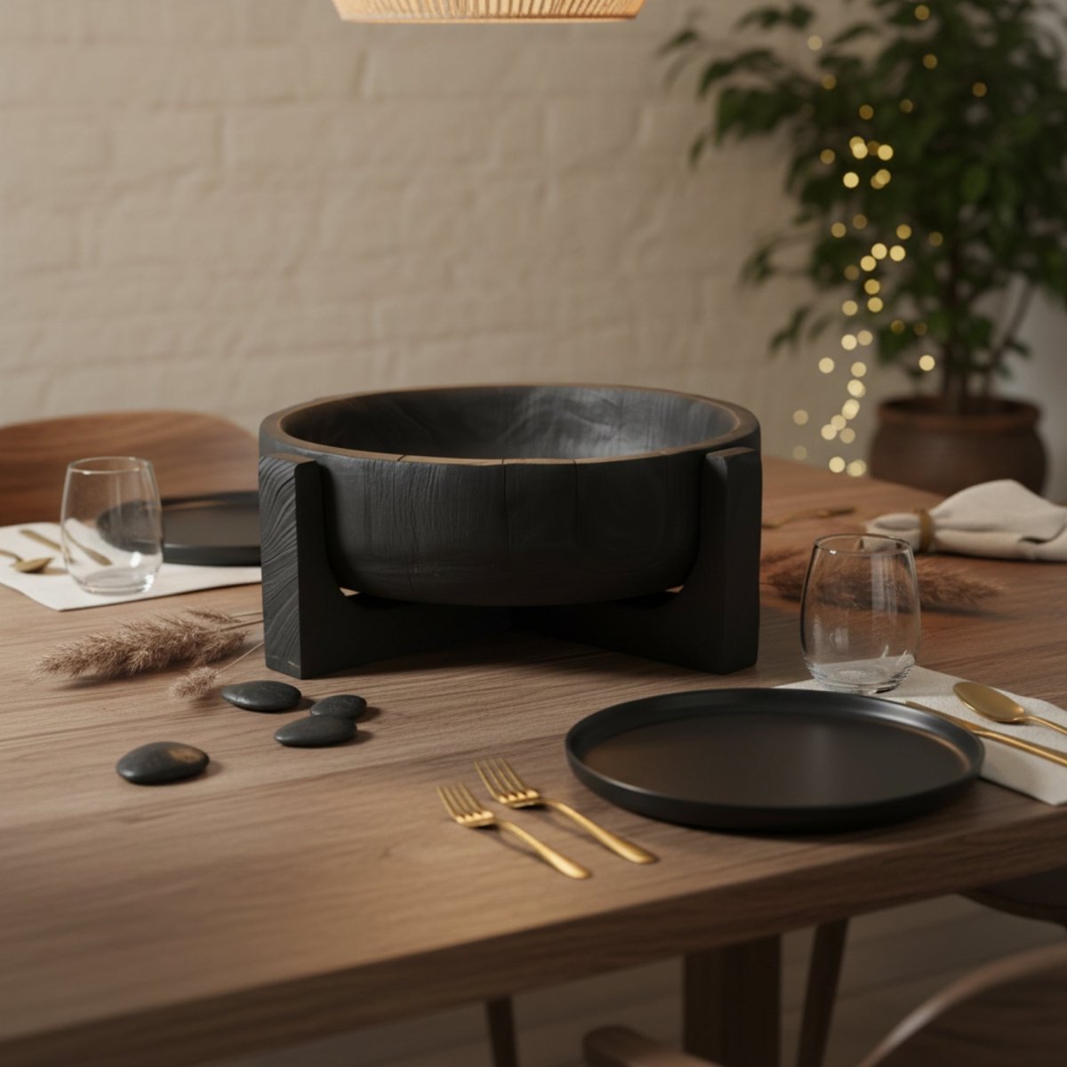 Ember Vessel - Black Wood Pedestal Bowl - Northgrove - 