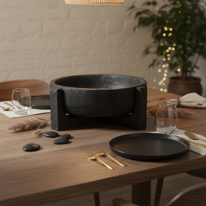 Ember Vessel - Black Wood Pedestal Bowl - Northgrove - 