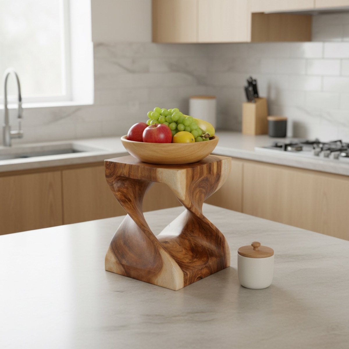 Twist Block - Sculptural Wood Accent Stool - Northgrove - 
