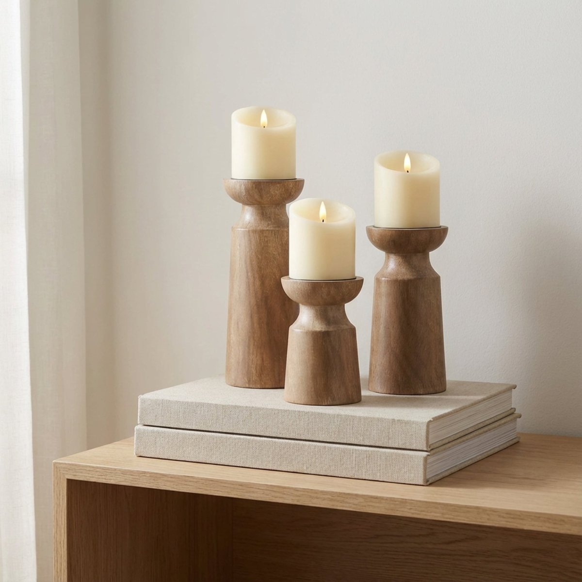 Quiet Flame - Wood Pillar Candle Holders (Set of 3) - Northgrove - 
