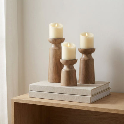 Quiet Flame - Wood Pillar Candle Holders (Set of 3) - Northgrove - 