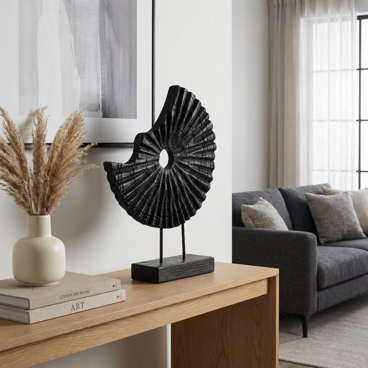 Ebon Wave - Black Wood Abstract Sculpture - Northgrove - 
