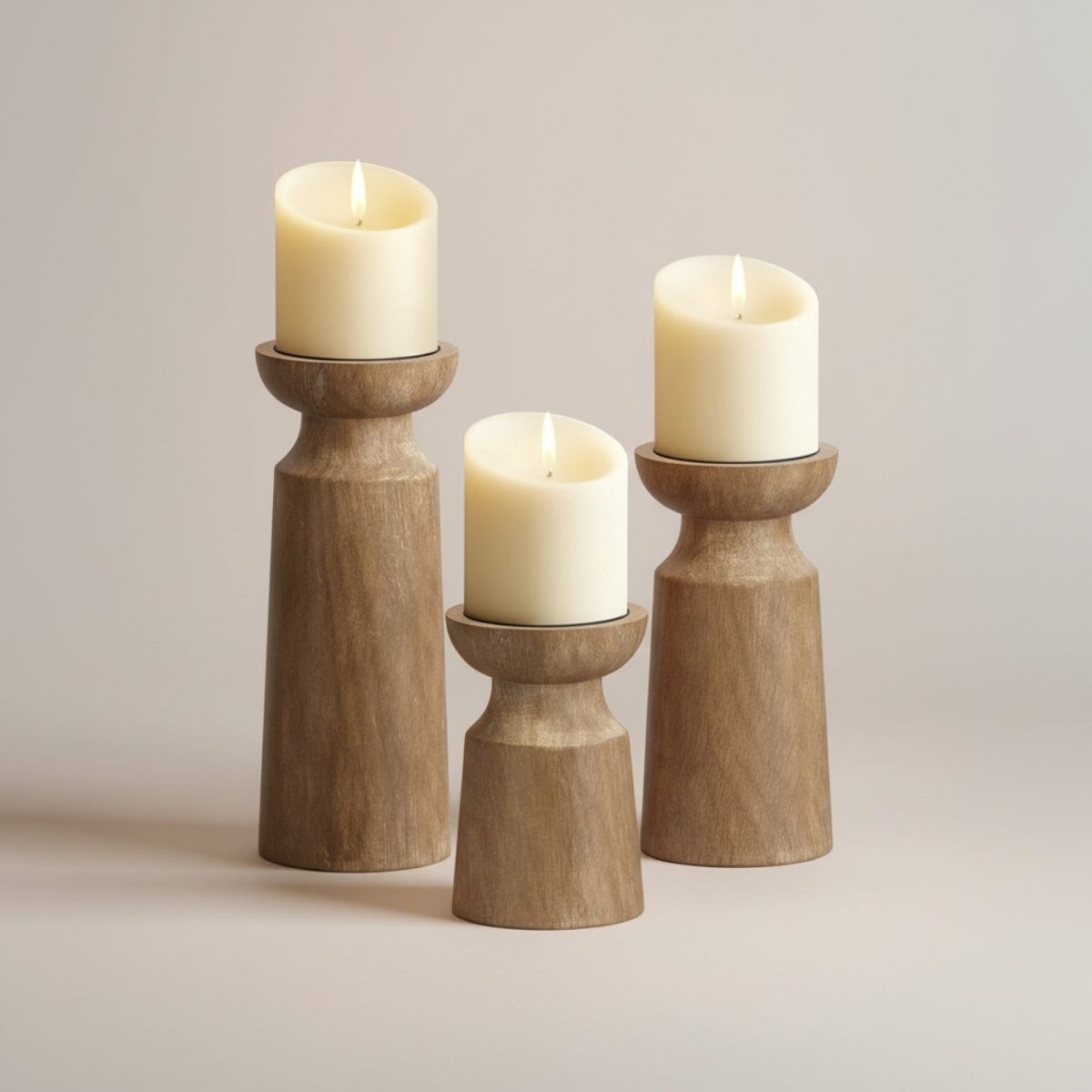 Quiet Flame - Wood Pillar Candle Holders (Set of 3) - Northgrove - 