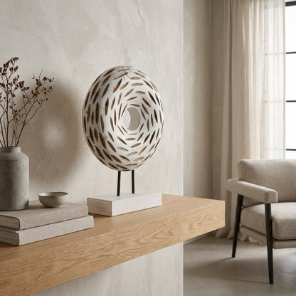Ivory Orbit - White Wood Circular Sculpture - Northgrove - 