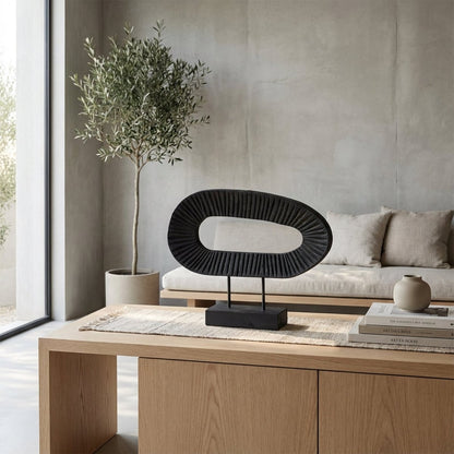 Night Portal - Black Wood Oval Sculpture - Northgrove - 