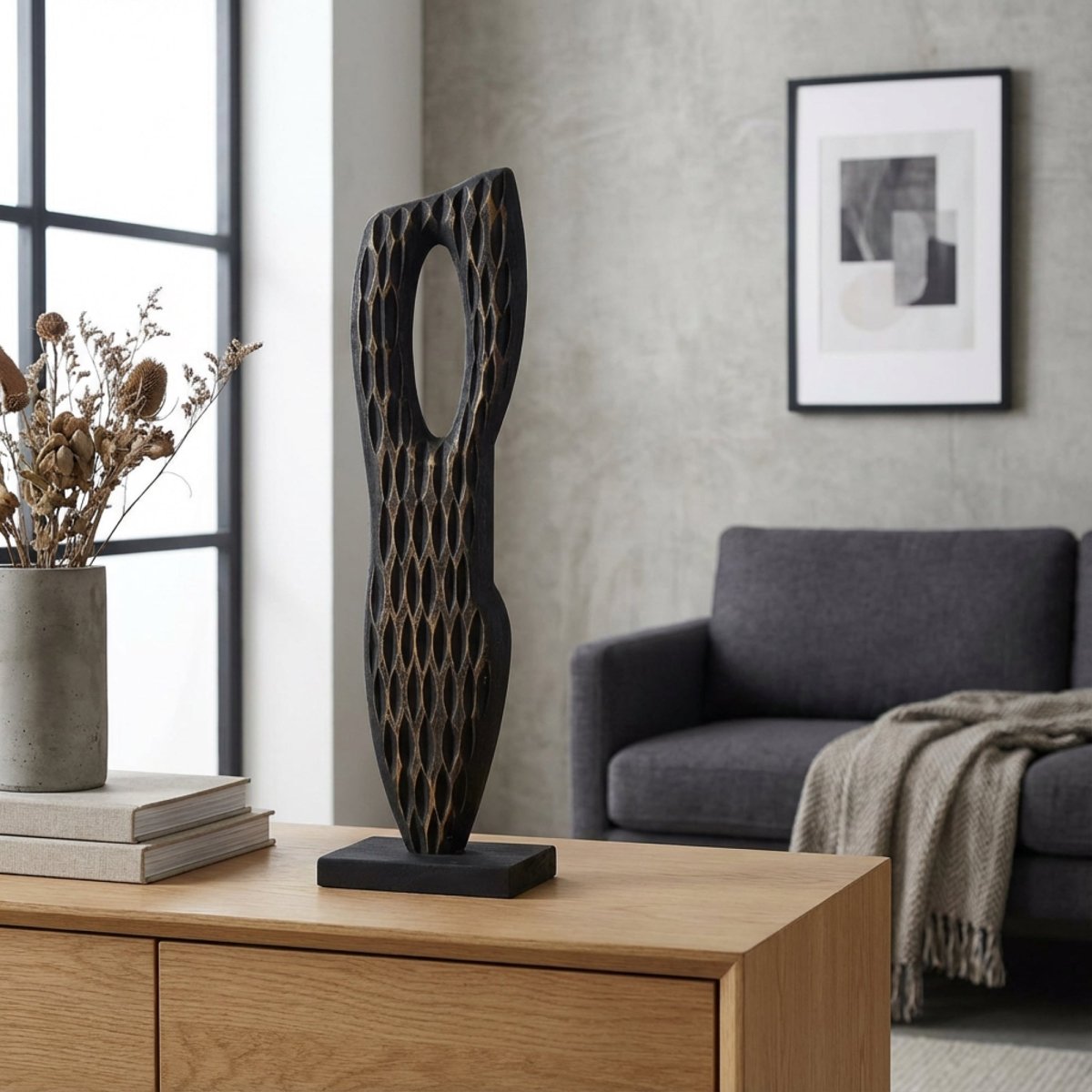 Silent Figure - Tall Black Wood Abstract Sculpture - Northgrove - 