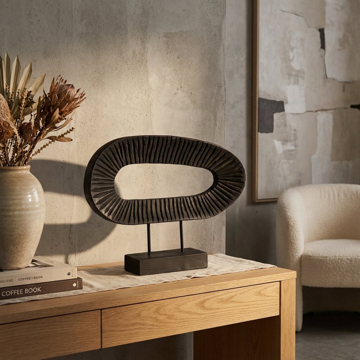 Night Portal - Black Wood Oval Sculpture - Northgrove - 