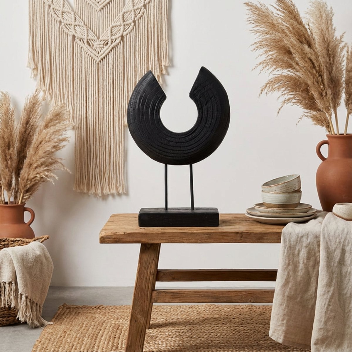 Silent Halo - Black Wood Arc Sculpture - Northgrove - 