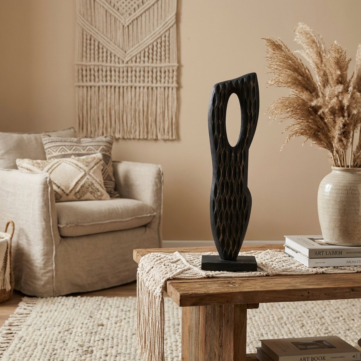 Silent Figure - Tall Black Wood Abstract Sculpture - Northgrove - 