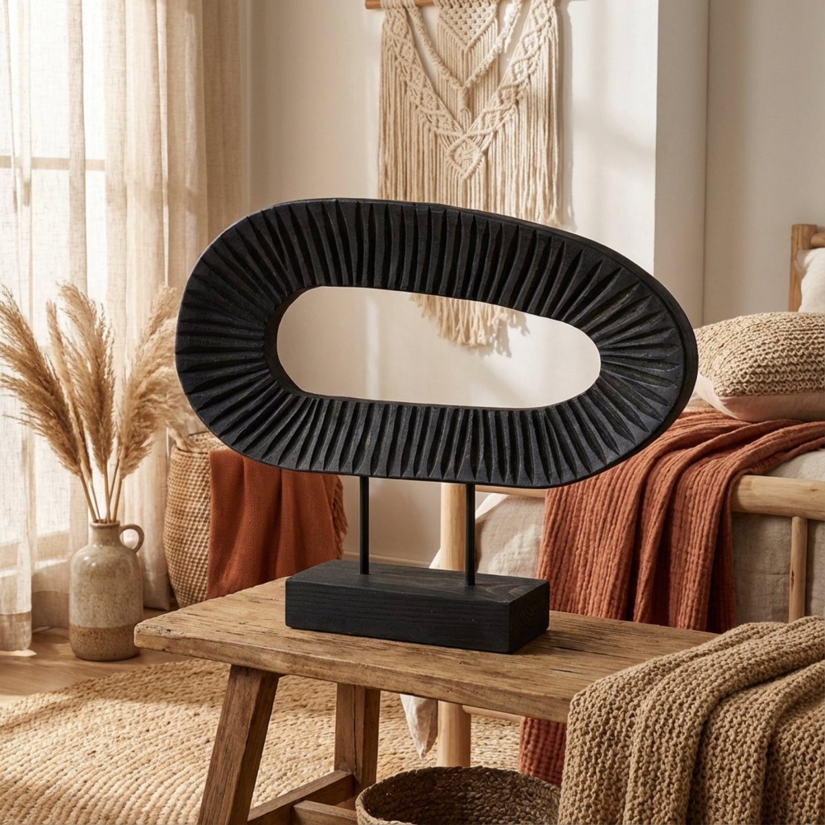 Night Portal - Black Wood Oval Sculpture - Northgrove - 