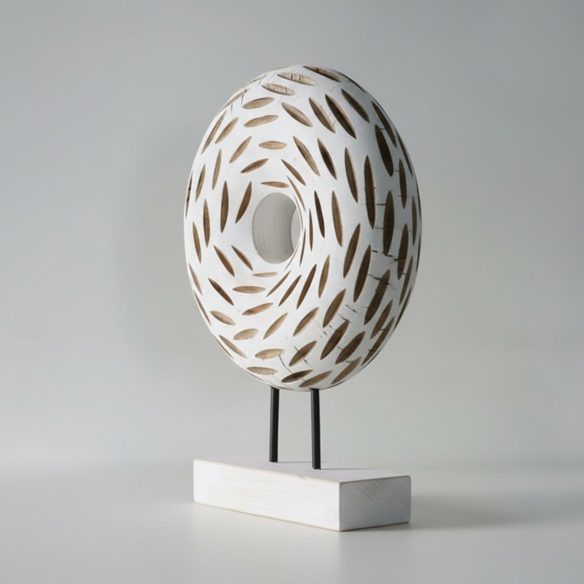 Ivory Orbit - White Wood Circular Sculpture - Northgrove - 