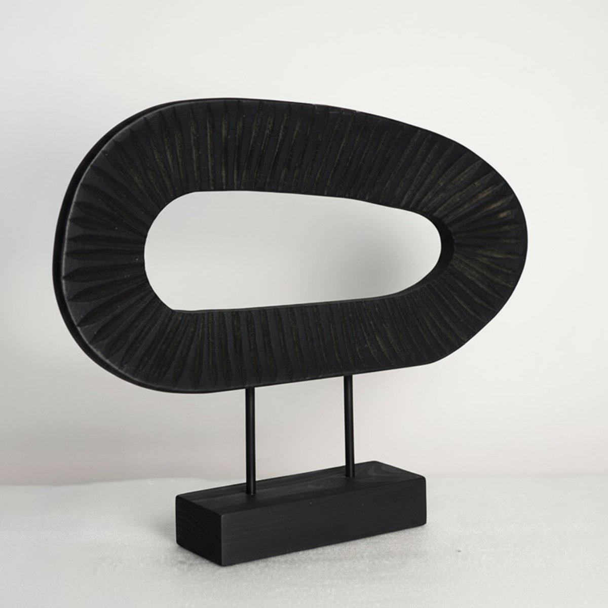 Night Portal - Black Wood Oval Sculpture - Northgrove - 