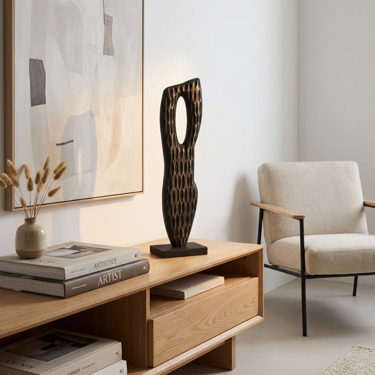 Silent Figure - Tall Black Wood Abstract Sculpture - Northgrove - 