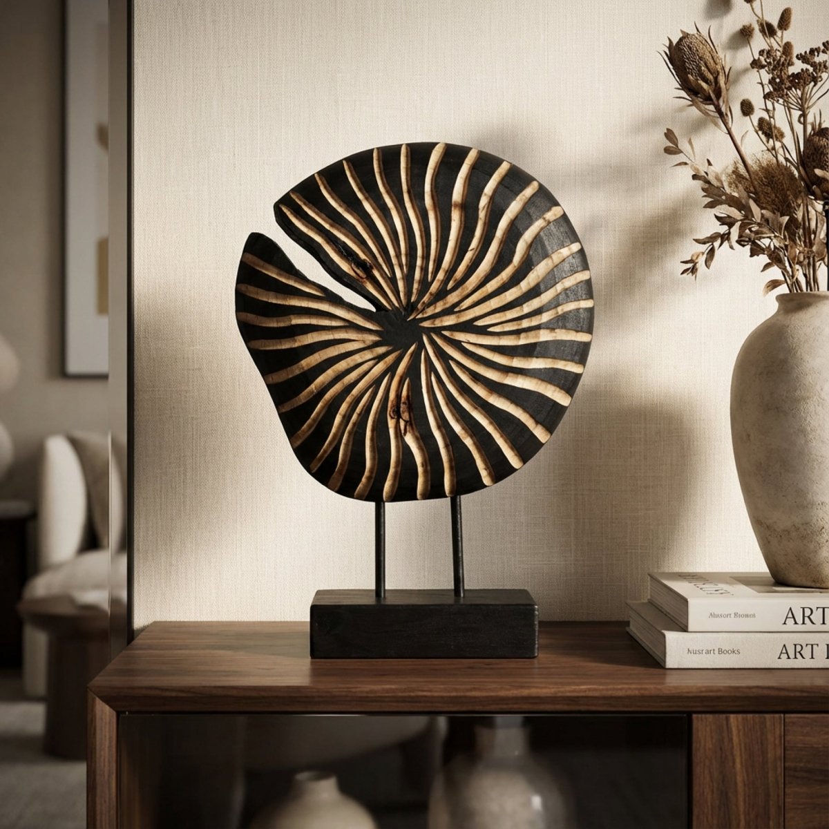 Eclipse Spiral - Black Wood Spiral Sculpture - Northgrove - 