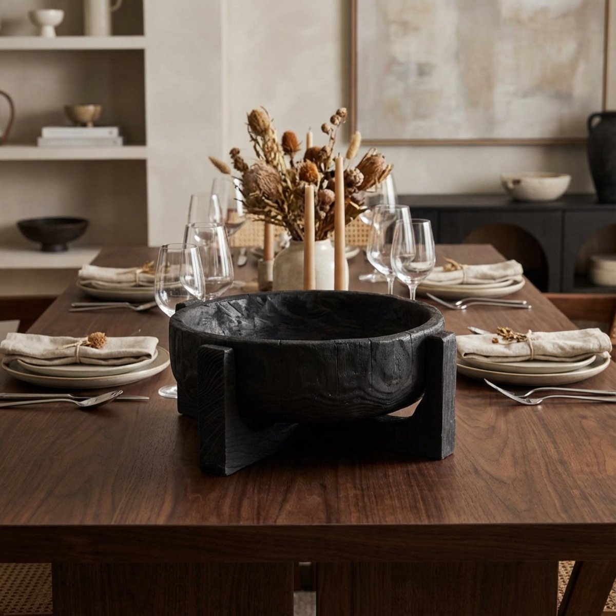 Ember Vessel - Black Wood Pedestal Bowl - Northgrove - 